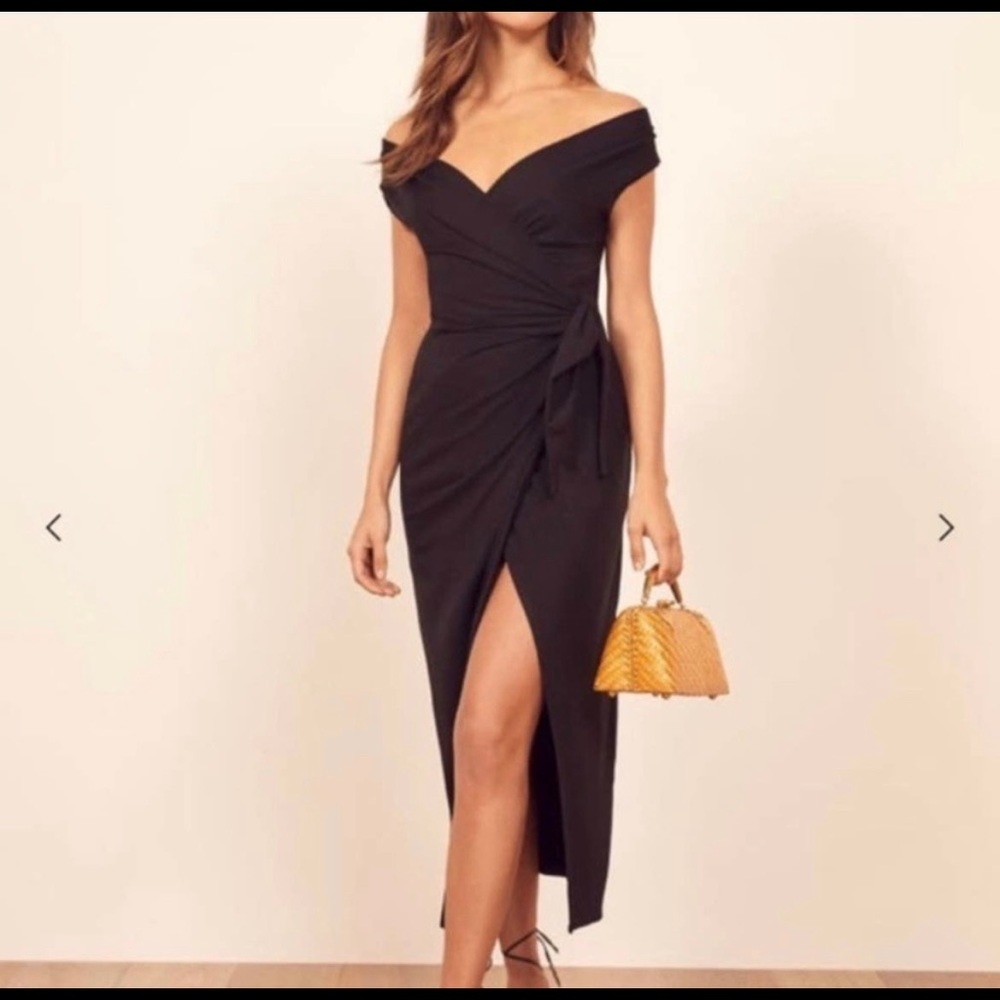 Reformation Black Sage Wrap Tie Dress